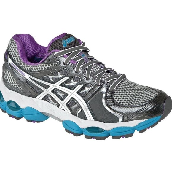 Asics Gel Nimbus 14 gray purple turquoise white women's size 7 medium 38 EUR - Picture 1 of 5